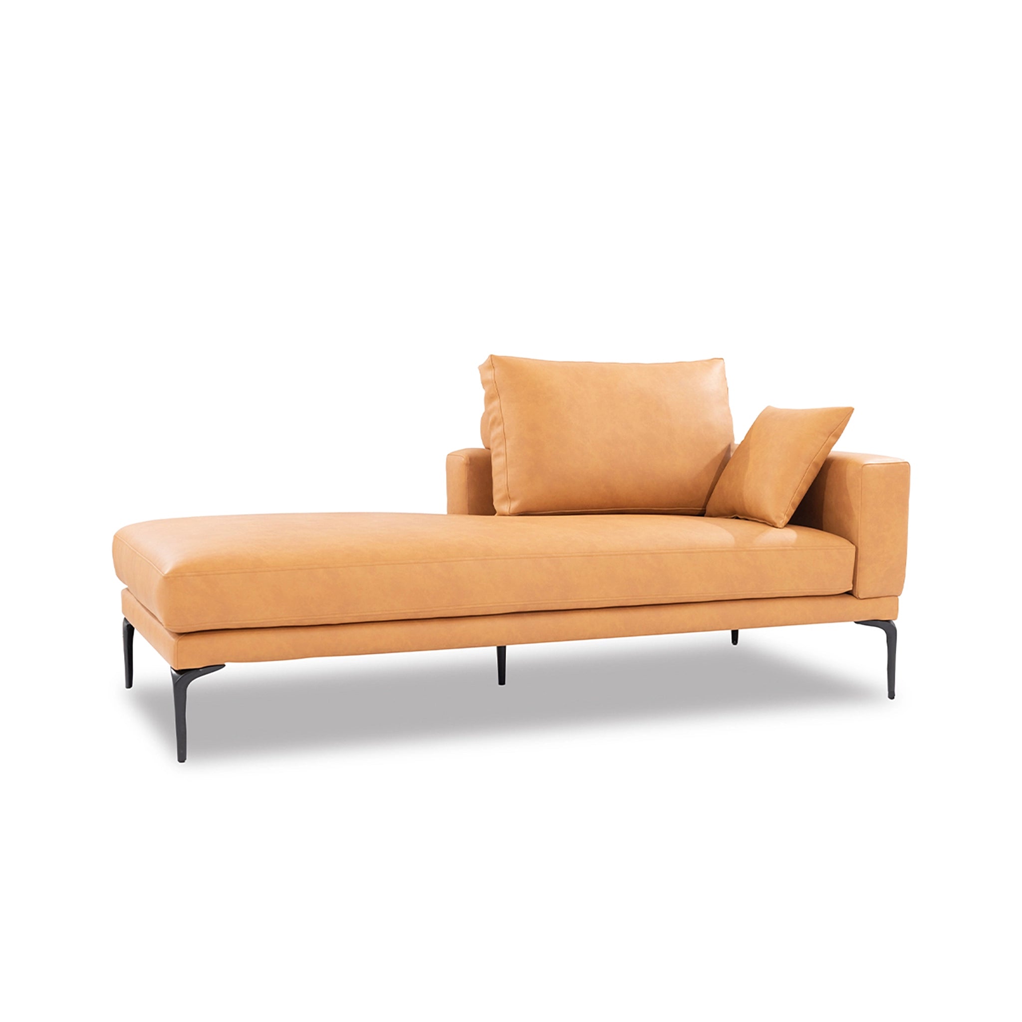 Orange sofa with two cushions on a white background