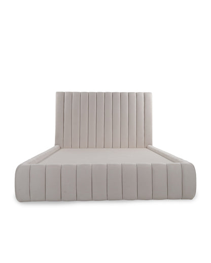 Striped chair with a neutral color palette on a white background