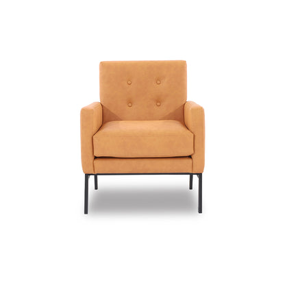 Orange armchair with black legs on a white background