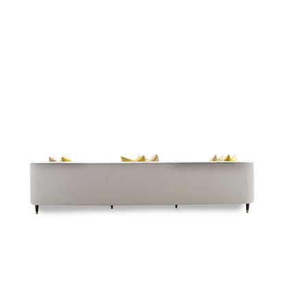 Long rectangular fire pit table with four yellow candles on a white background
