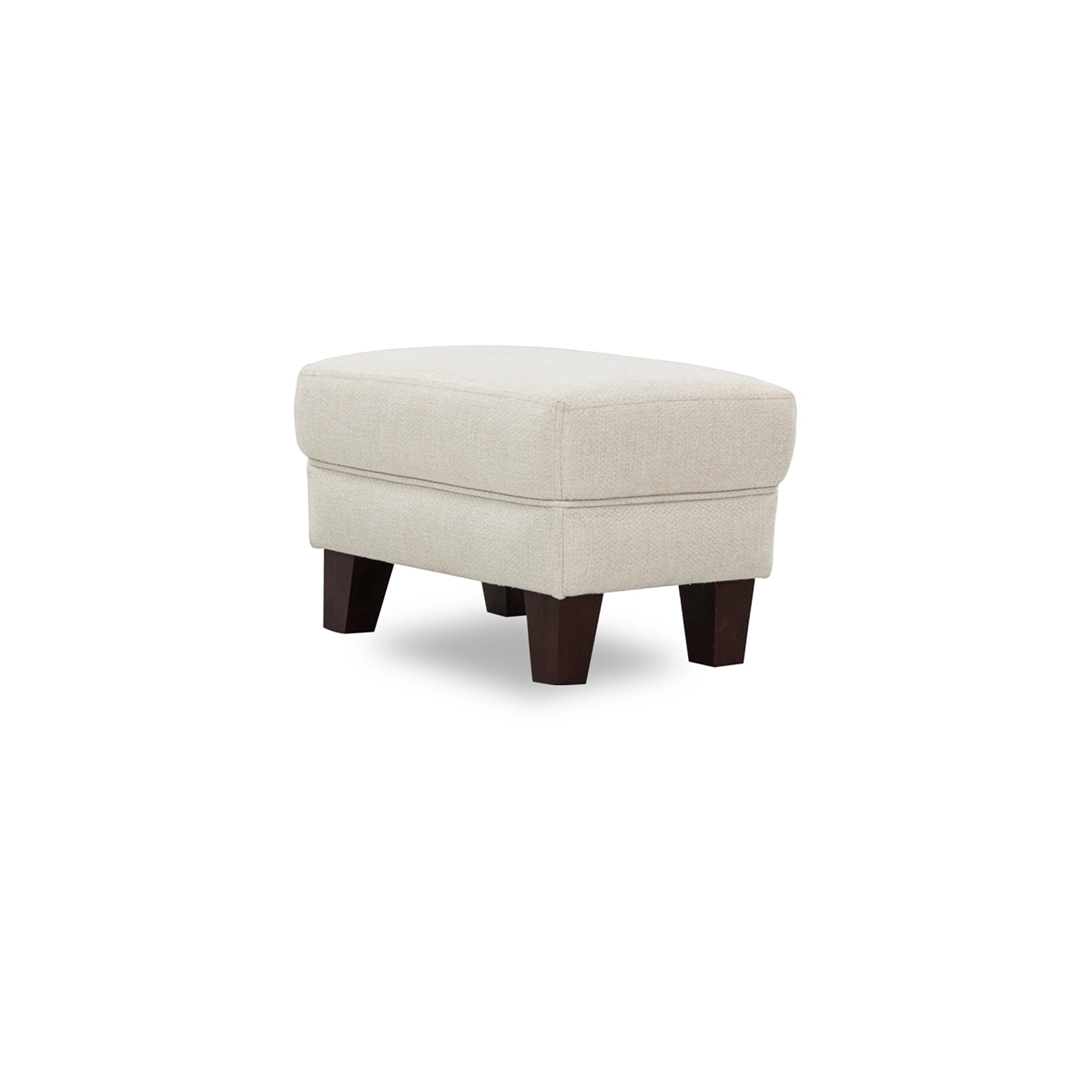 Beige ottoman with dark brown legs on a white background