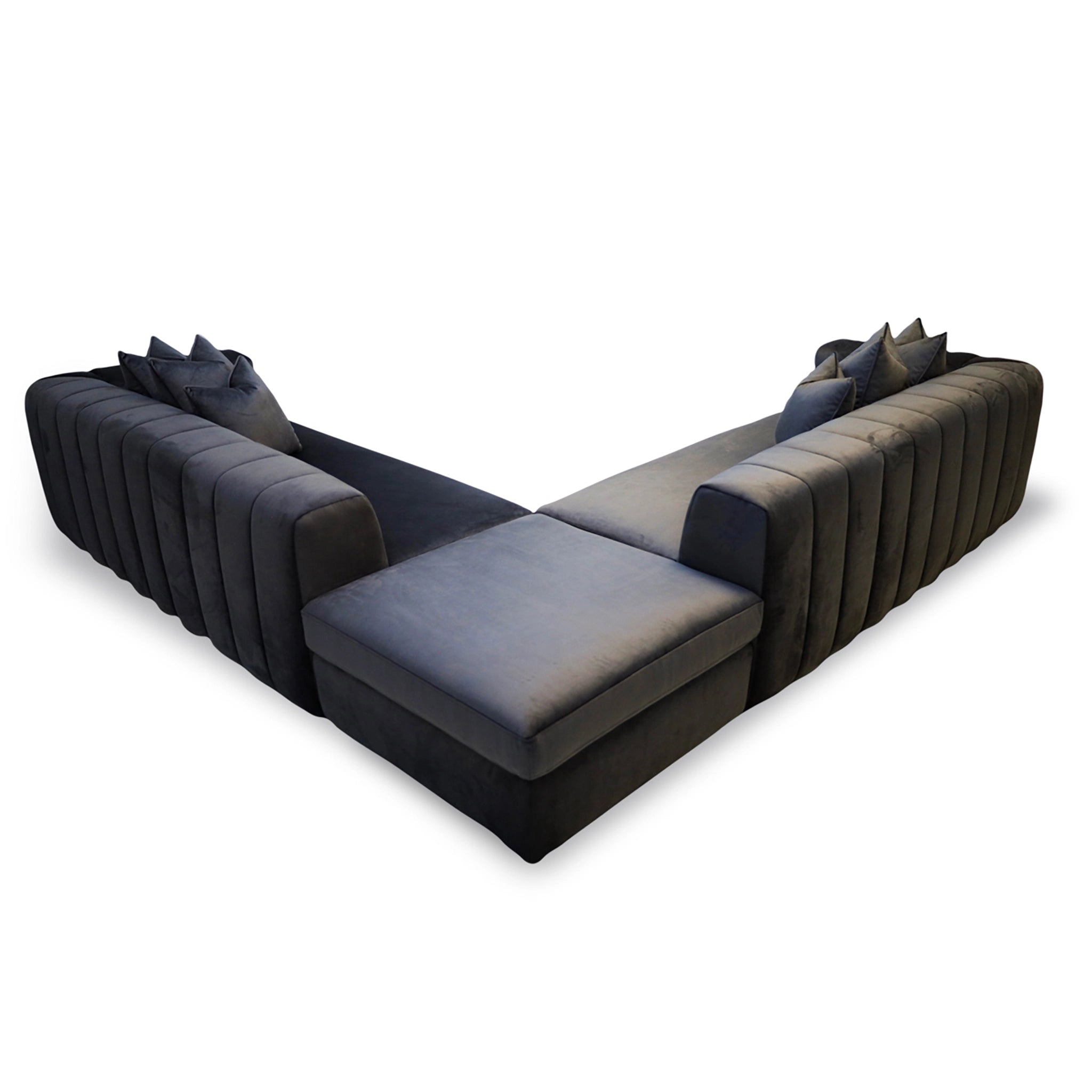 Gray and black sectional sofa on a white background