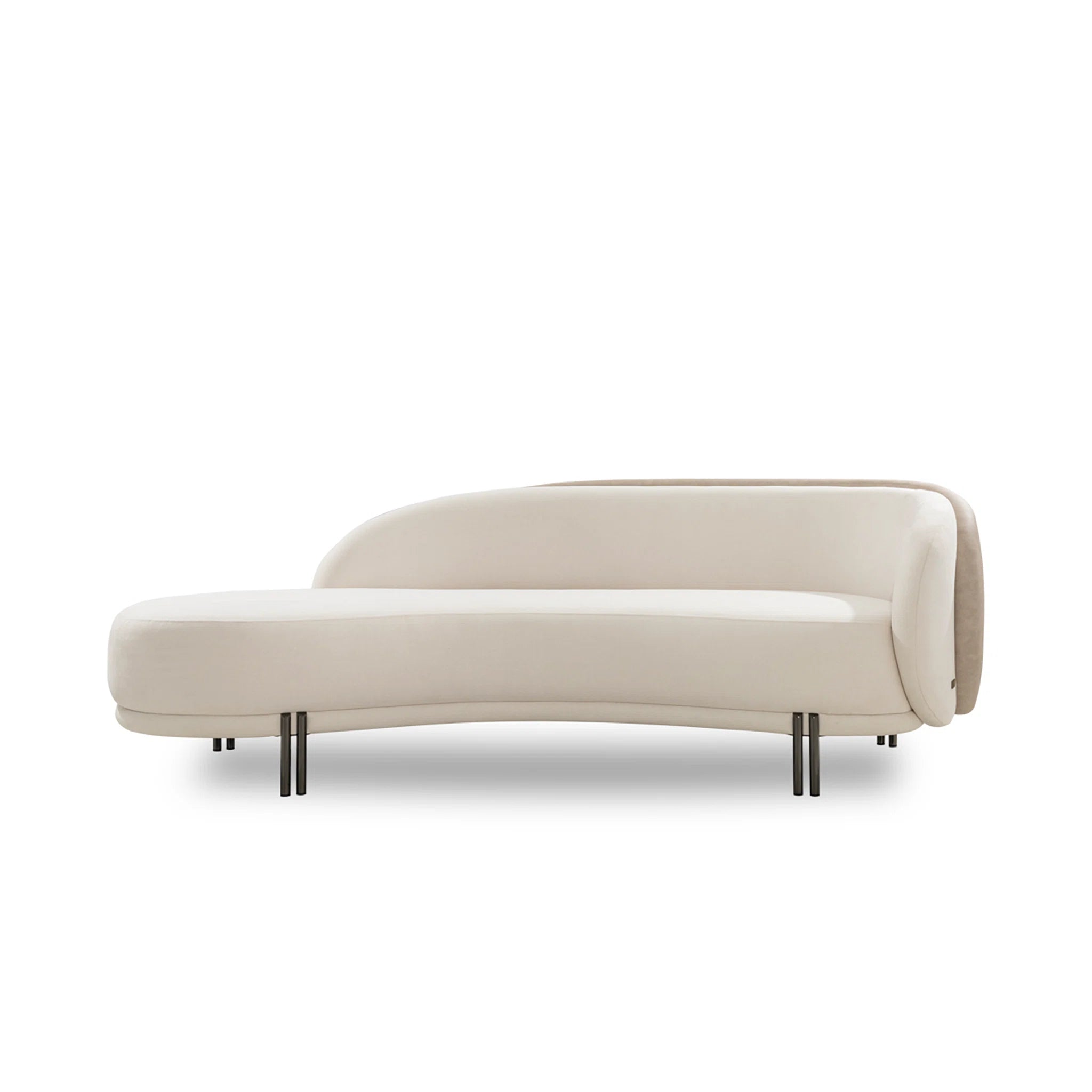 Modern beige sofa with curved design on a white background