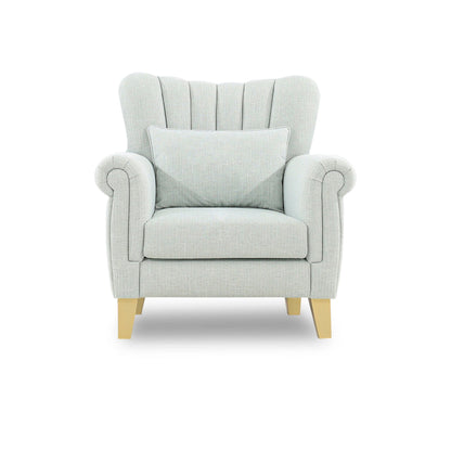 Light gray armchair with a cushion on a white background