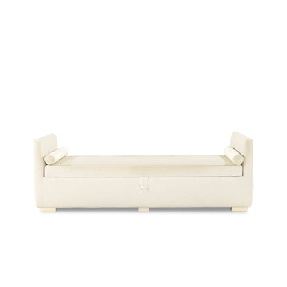 Beige bench with curved ends on a white background