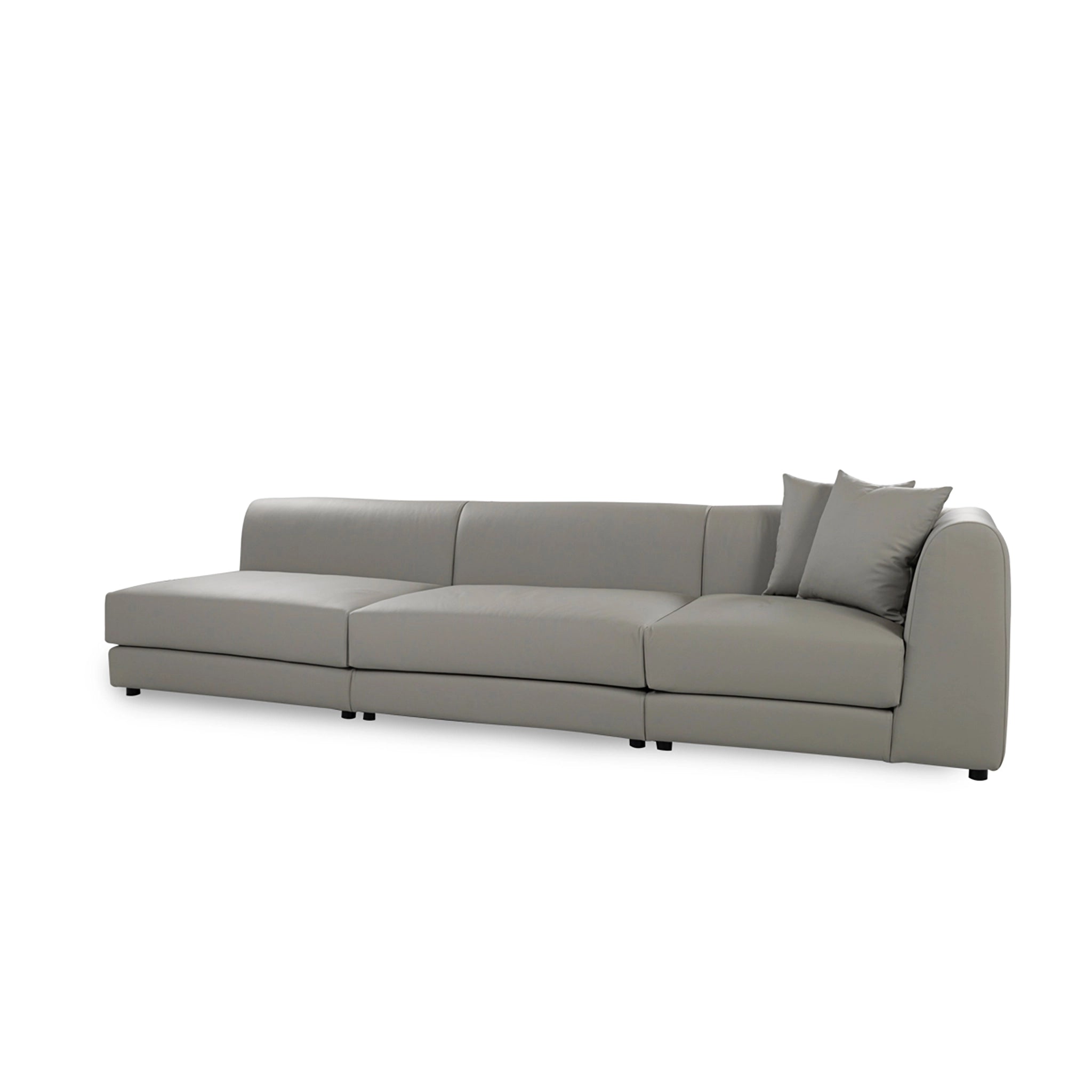 Gray sofa with two cushions on a white background
