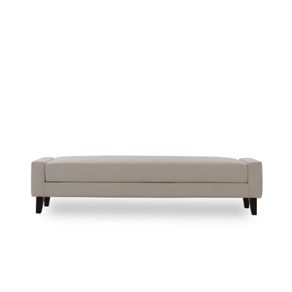 Beige bench with black legs on a white background