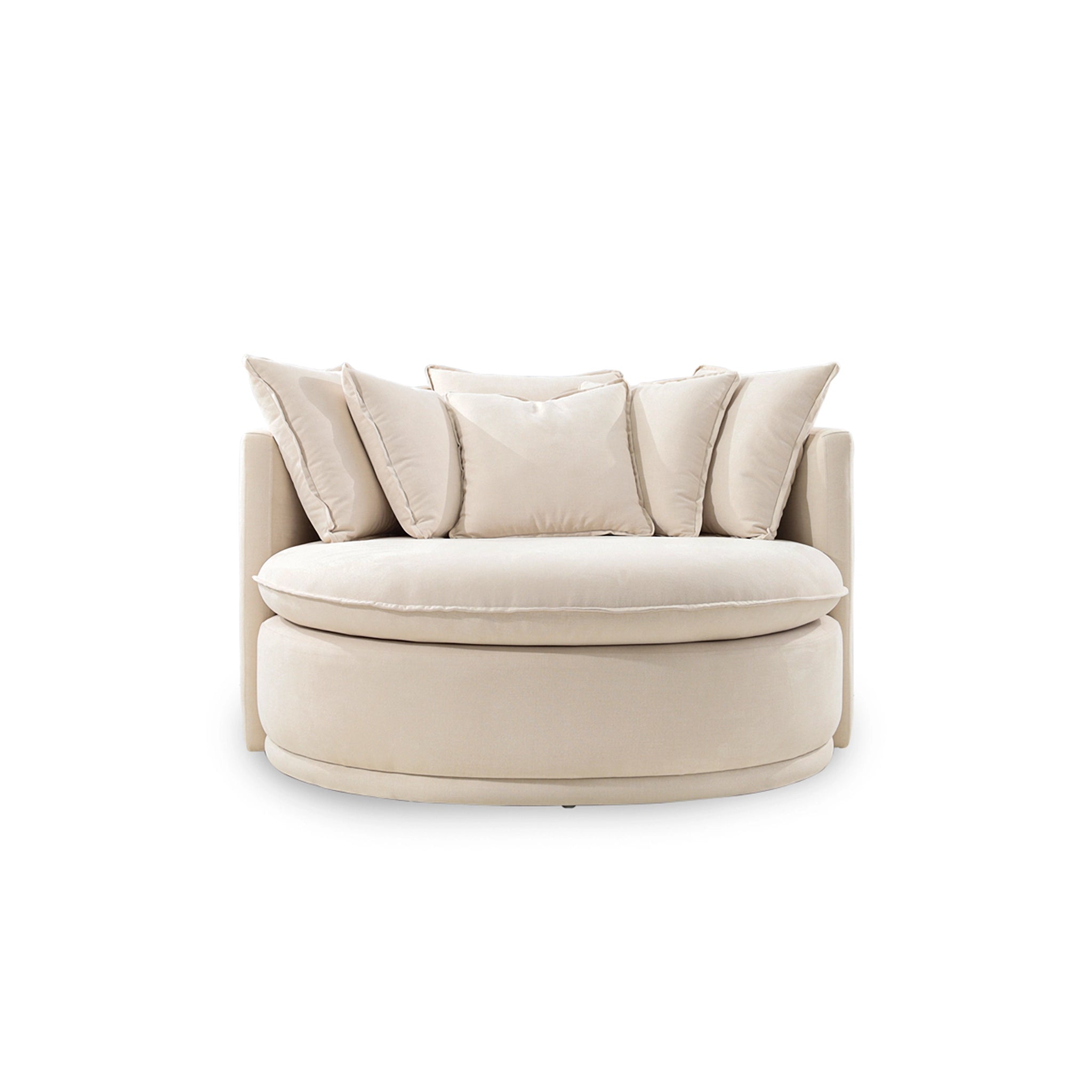 Beige armchair with cushions on a white background