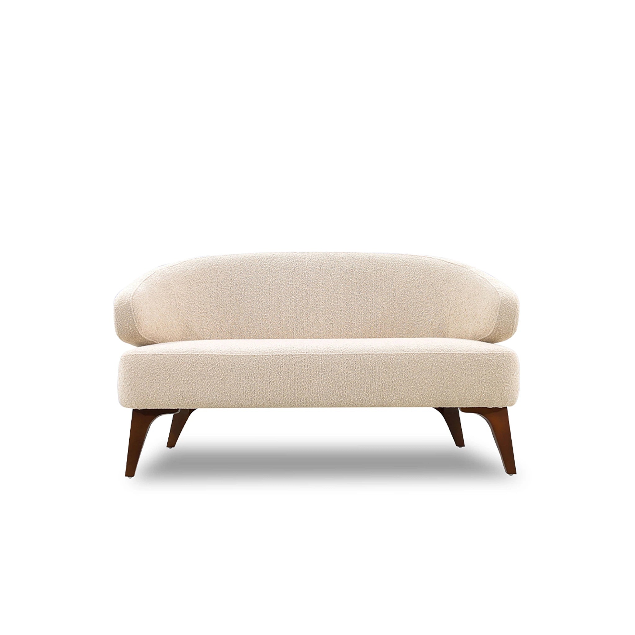 Beige armchair with wooden legs on a white background