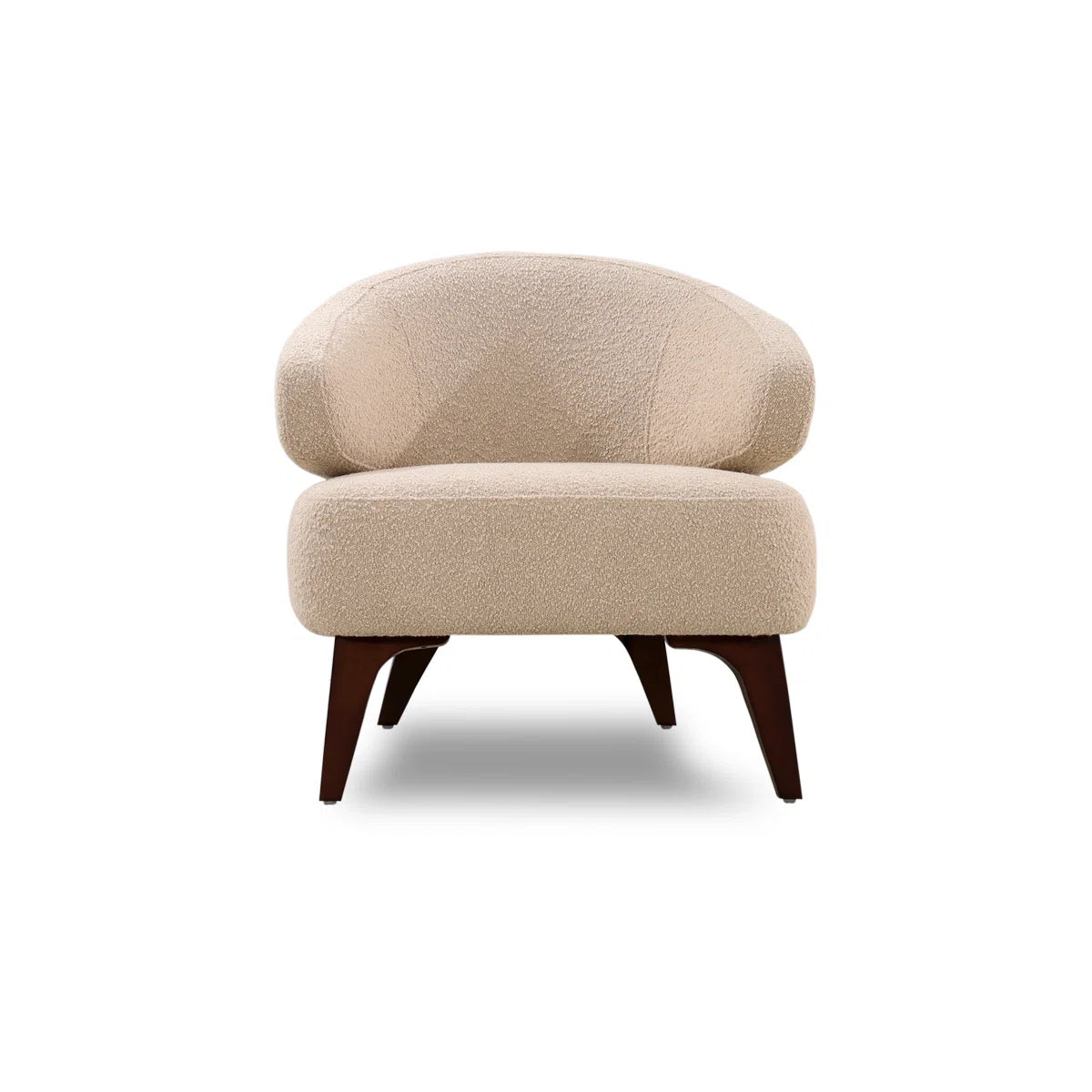 Beige armchair with wooden legs on a white background