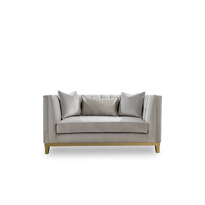Gray sofa with cushions on a white background