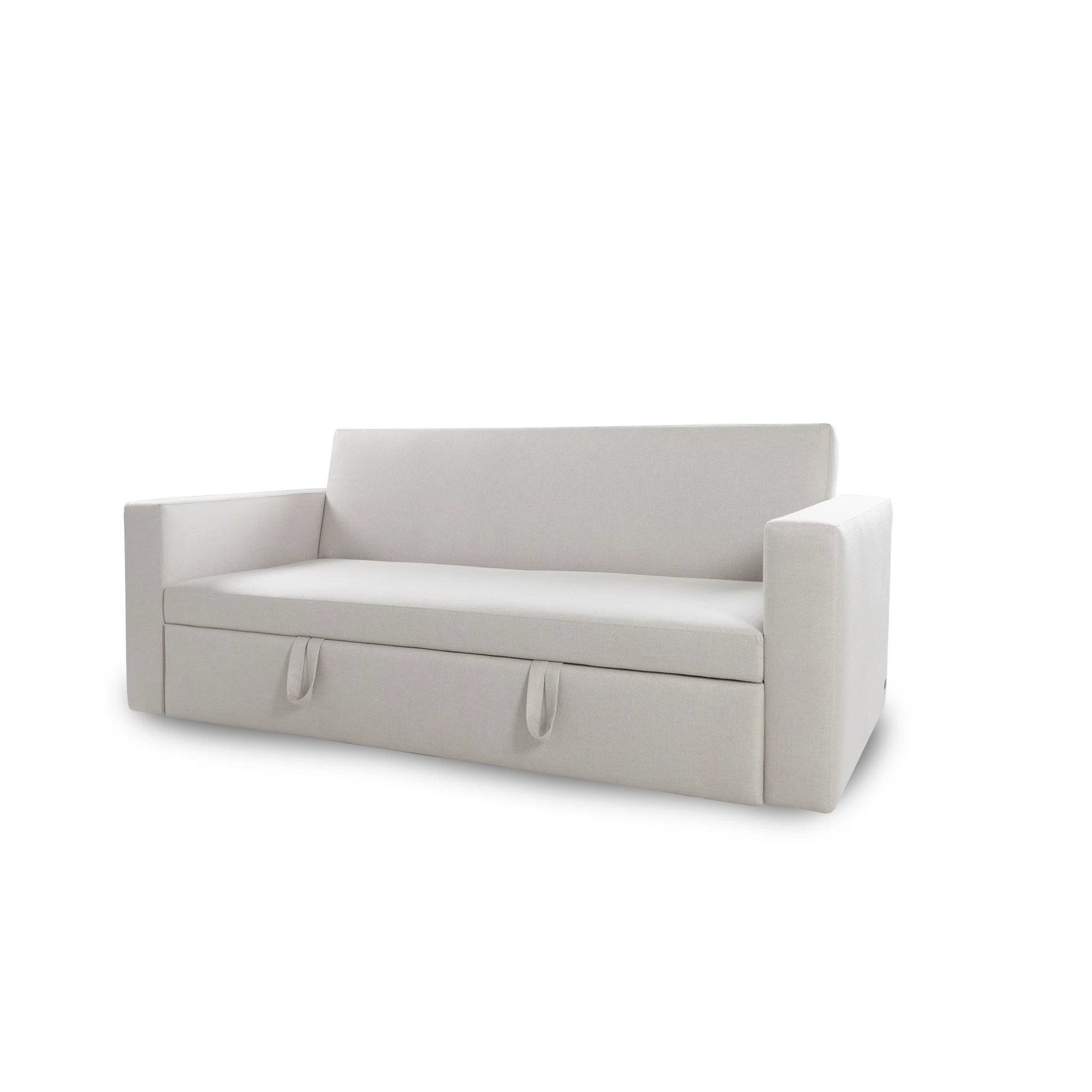 Light gray sofa with storage compartments on a white background