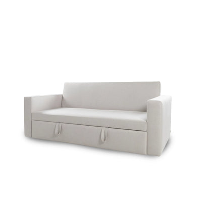 Light gray sofa with storage compartments on a white background
