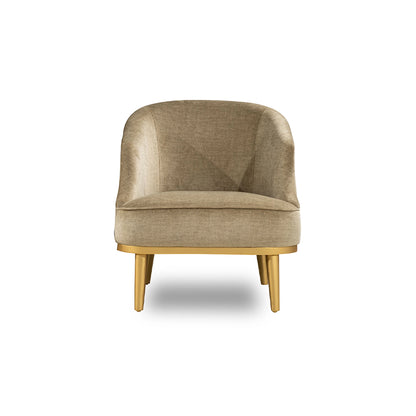 Beige armchair with wooden legs on a white background