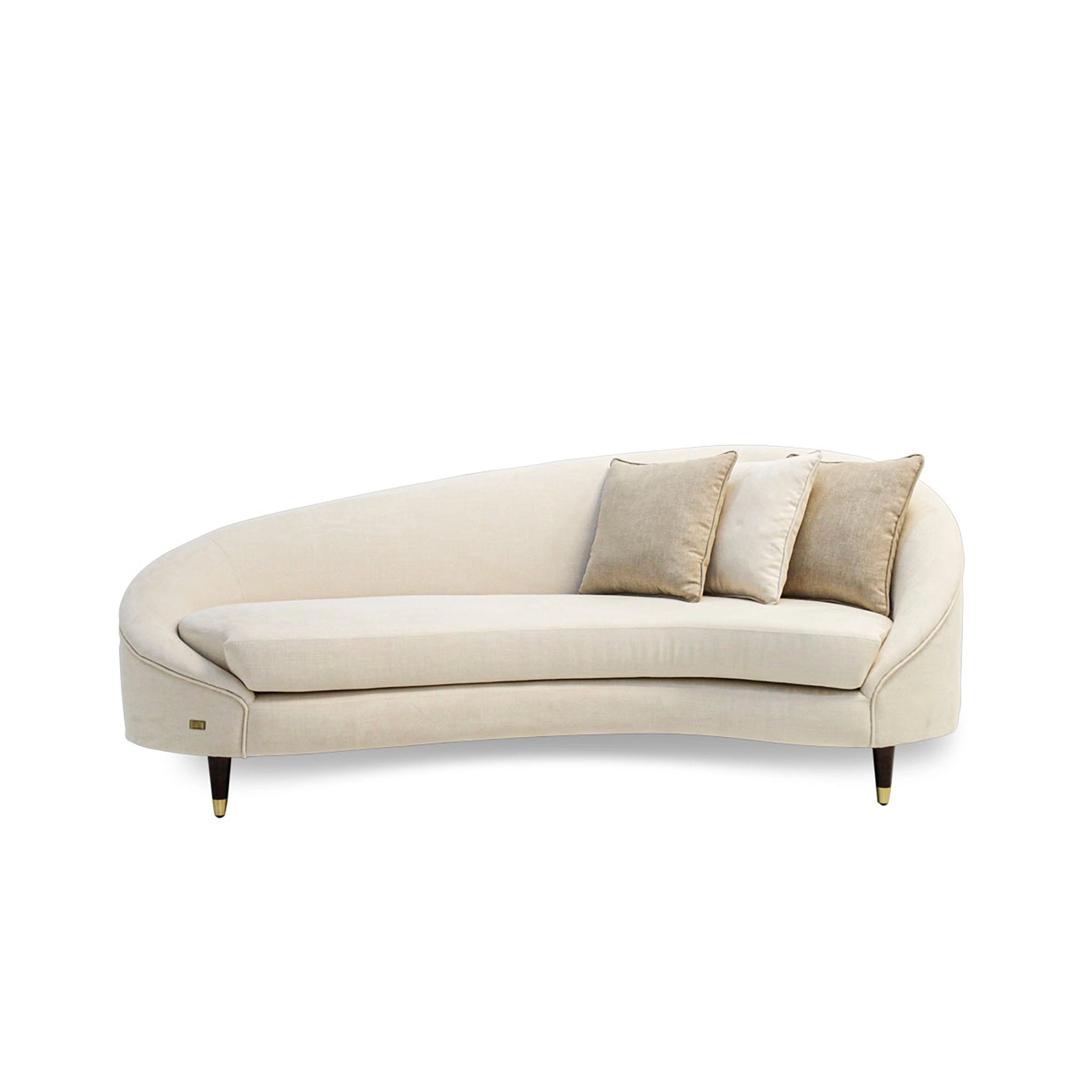 Beige sofa with cushions on a white background