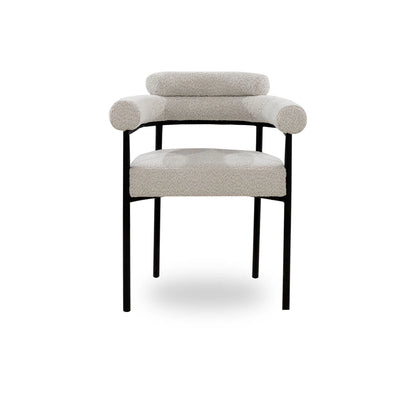 Modern chair with beige cushioned seat and backrest on a white background