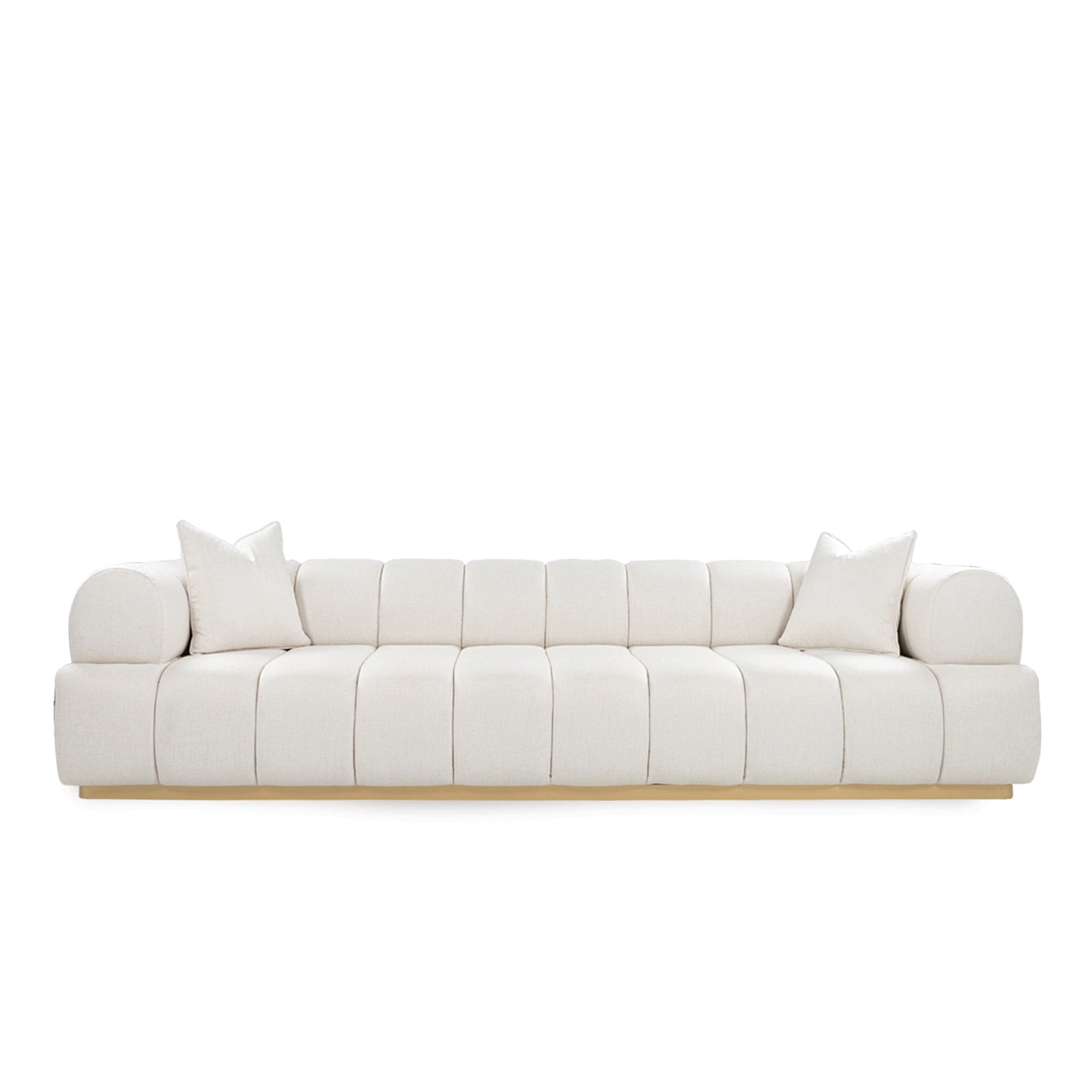 White sofa with wooden legs on a white background