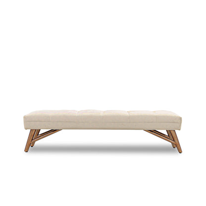 Beige bench with wooden legs on a white background
