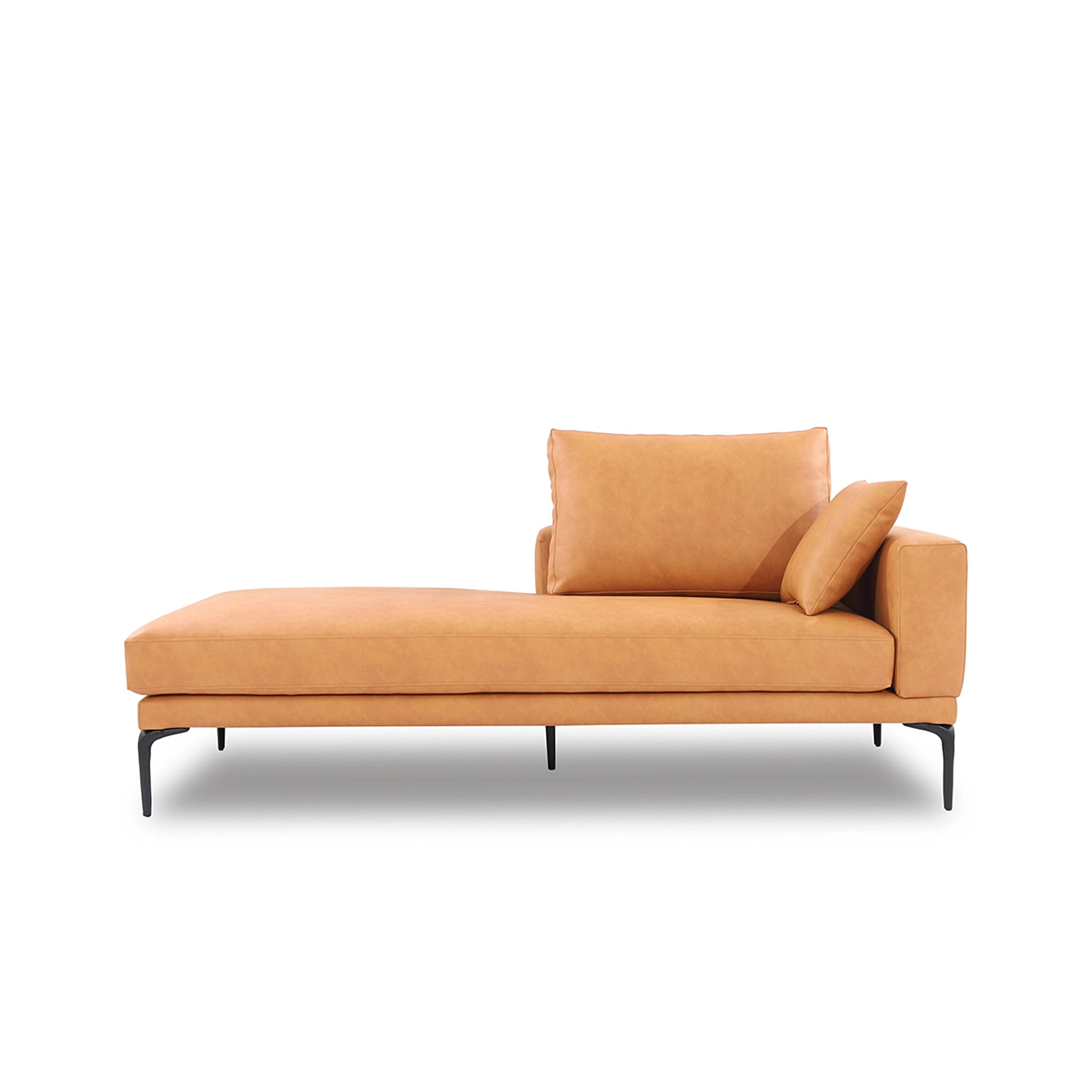 Orange chaise lounge with two cushions on a white background
