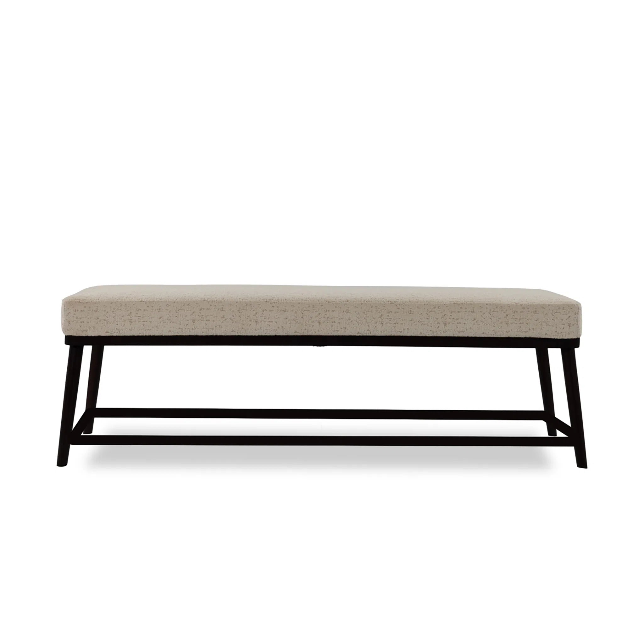 Beige bench with black metal frame on a white background