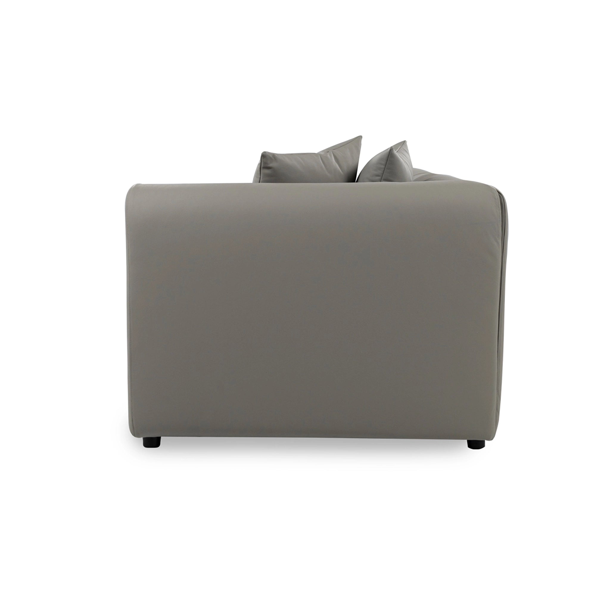 Gray sofa with two cushions on a white background