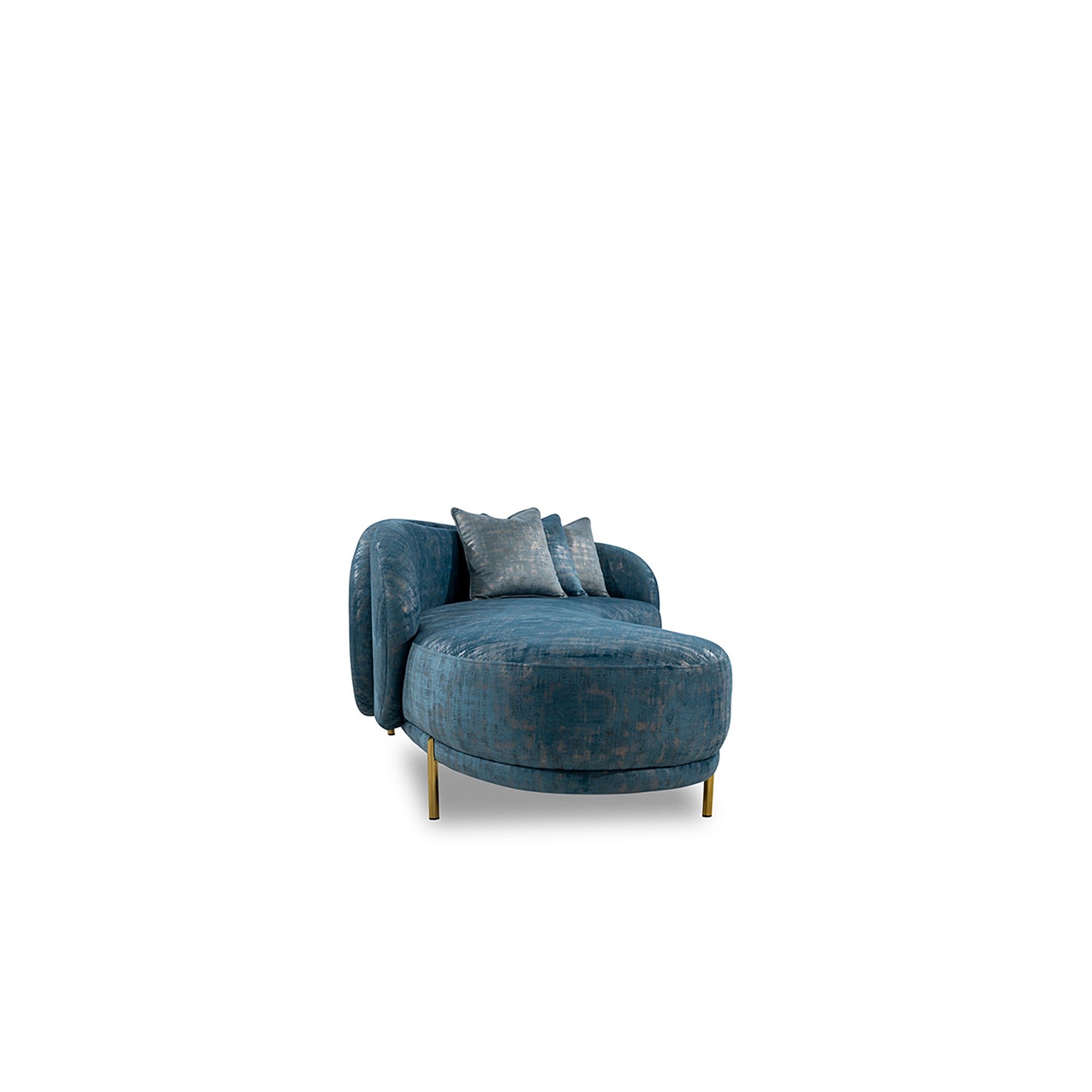 Blue armchair with gold legs on a white background