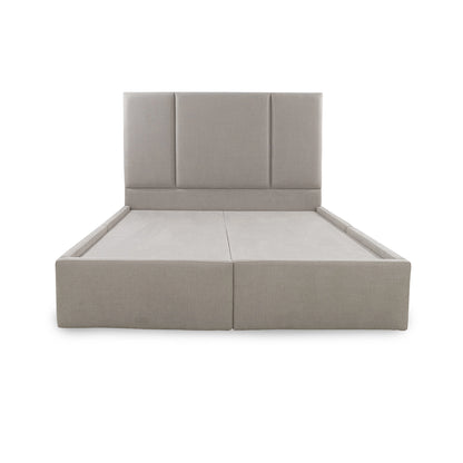 Gray upholstered bed frame on a white background