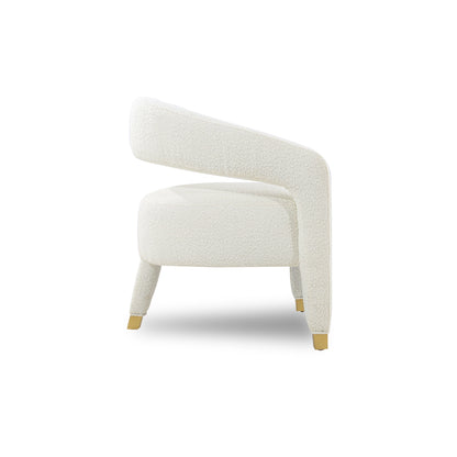 White armchair with gold legs on a white background
