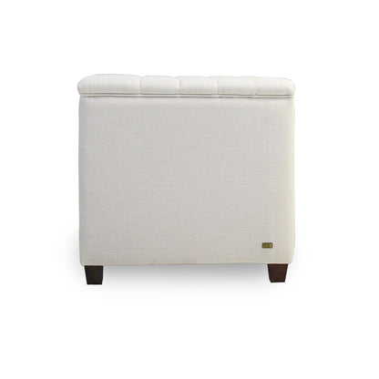 Beige storage ottoman on a white background