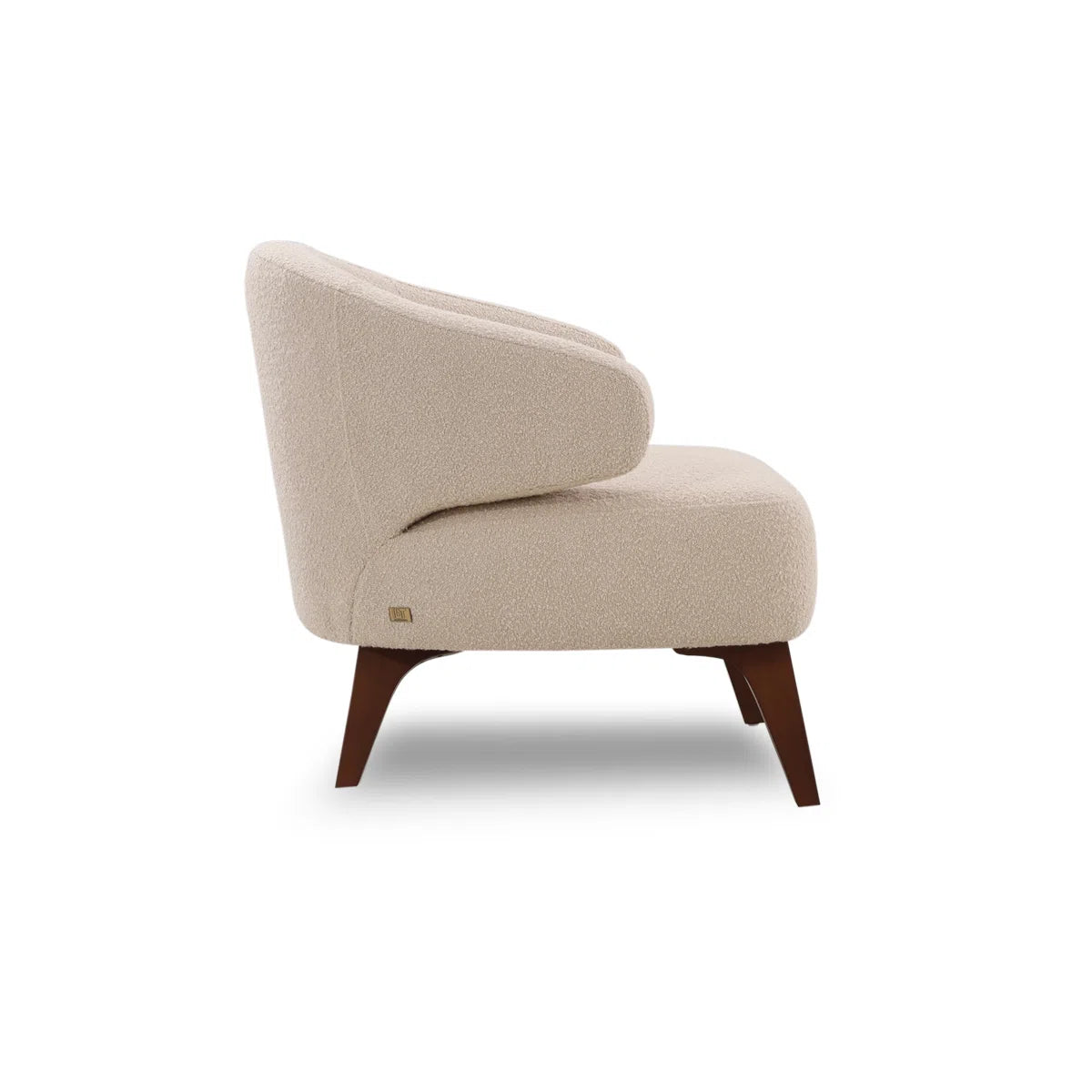 Beige armchair with wooden legs on a white background