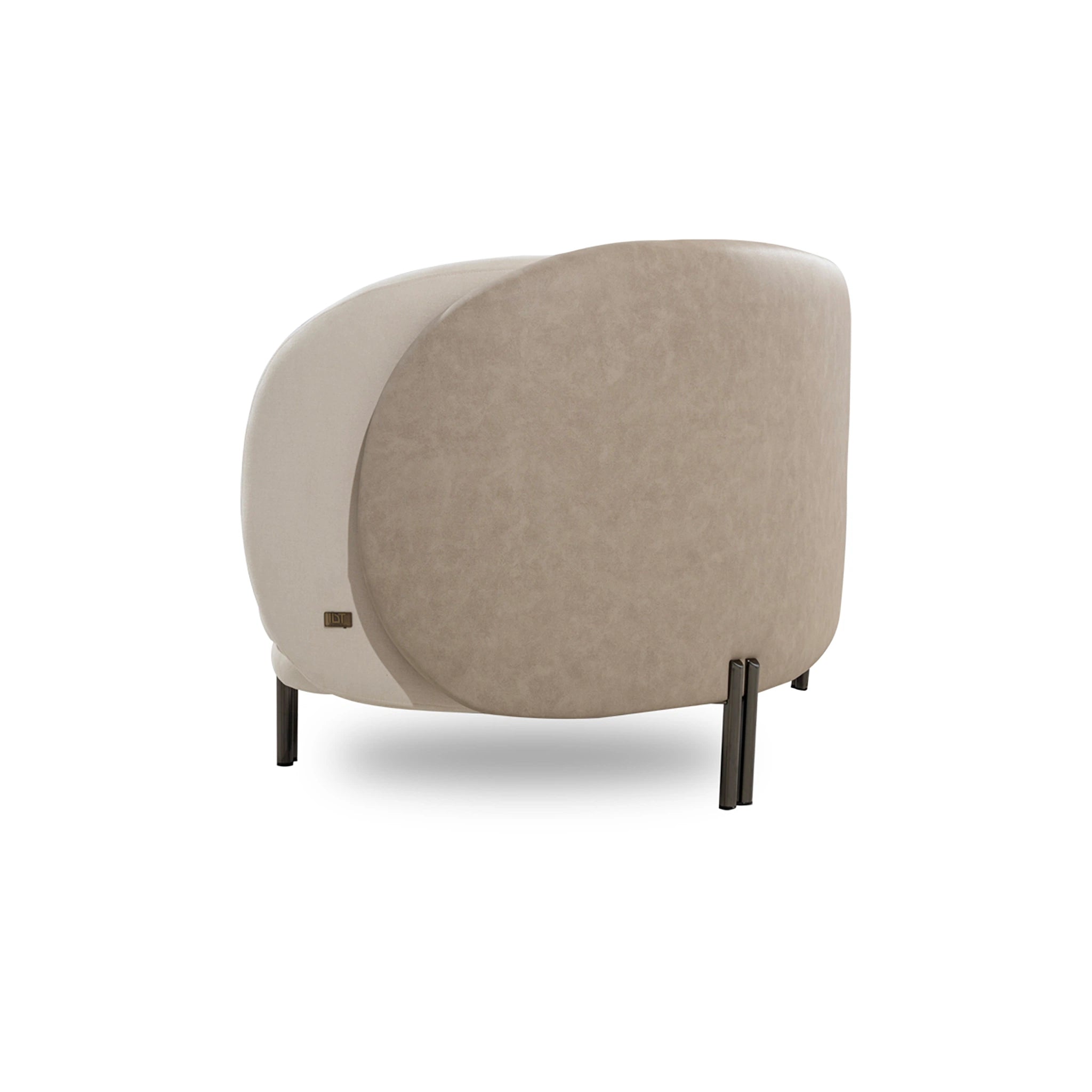 Modern armchair with beige cushion on a white background