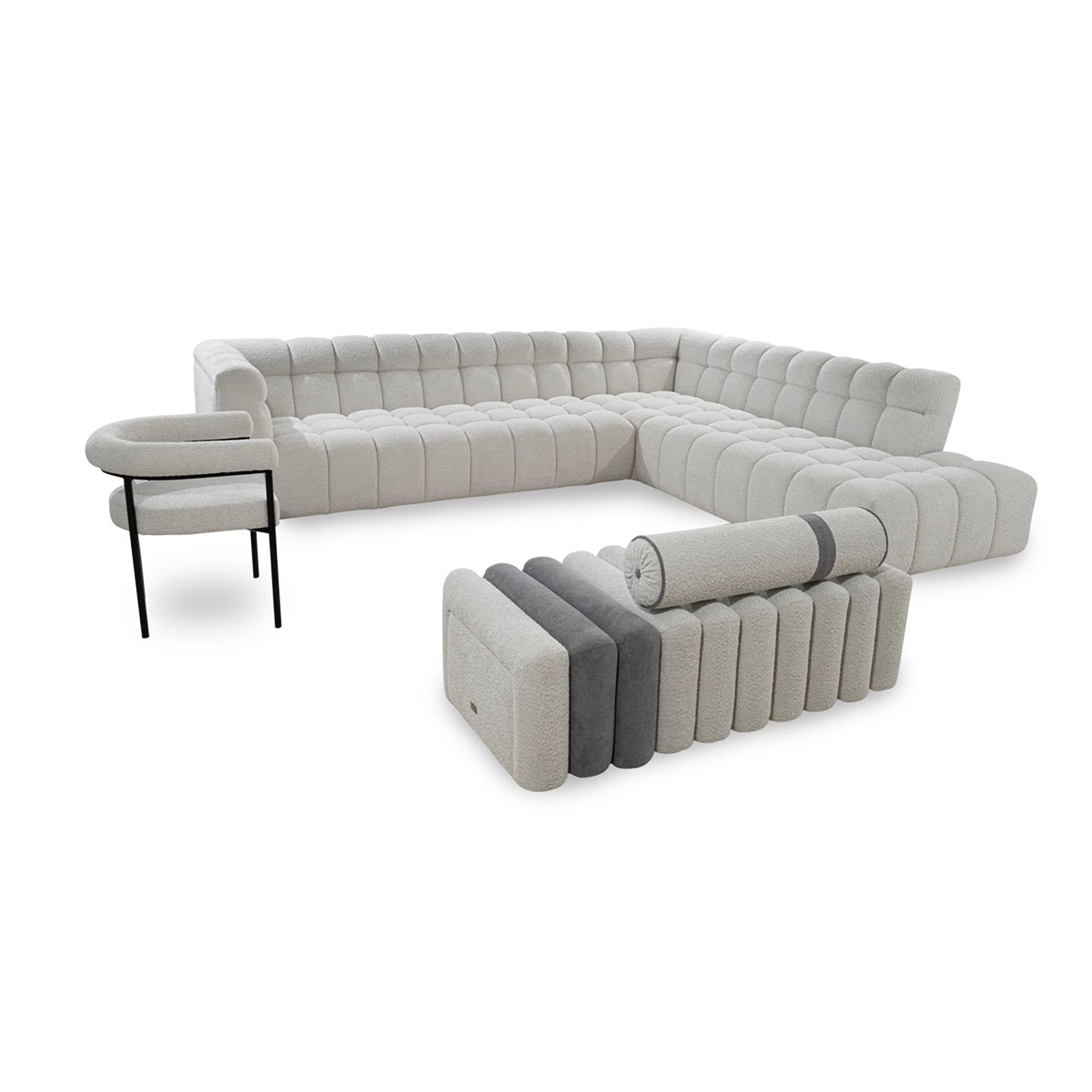 Gray sectional sofa with modular design on a white background