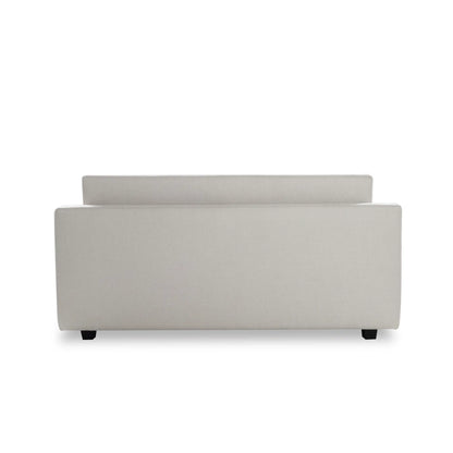 Gray upholstered bench on a white background