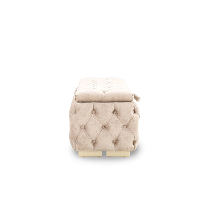 Beige tufted ottoman on a white background