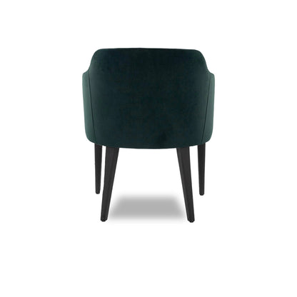 Green armchair with wooden legs on a white background