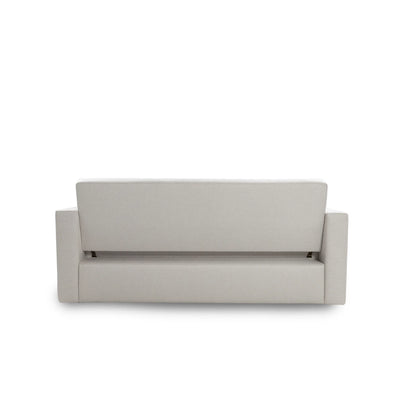 Gray upholstered headboard on a white background