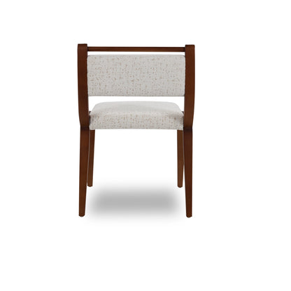 Chair with wooden frame and white cushion on a white background