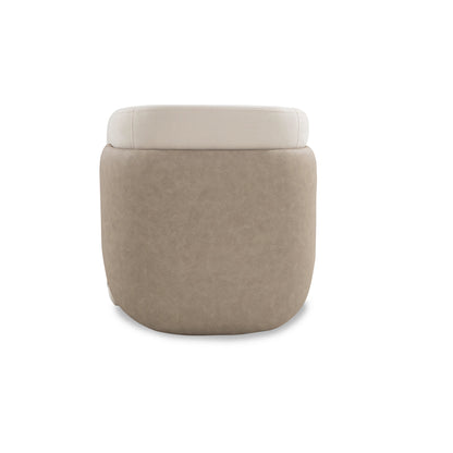 Round beige ottoman with a white cushion on a white background