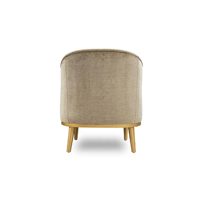 Beige armchair with wooden legs on a white background