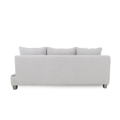 Gray sofa with three cushions on a white background