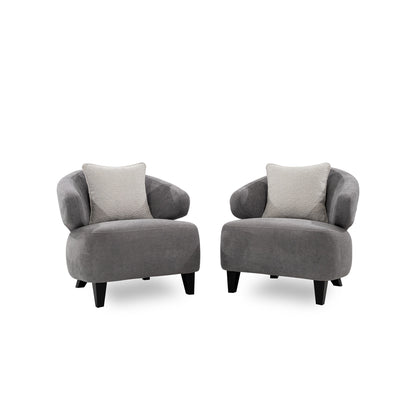 Two gray armchairs with cushions on a white background