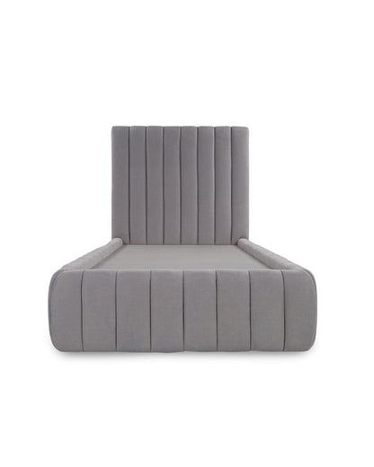 Gray cushioned chair on a white background