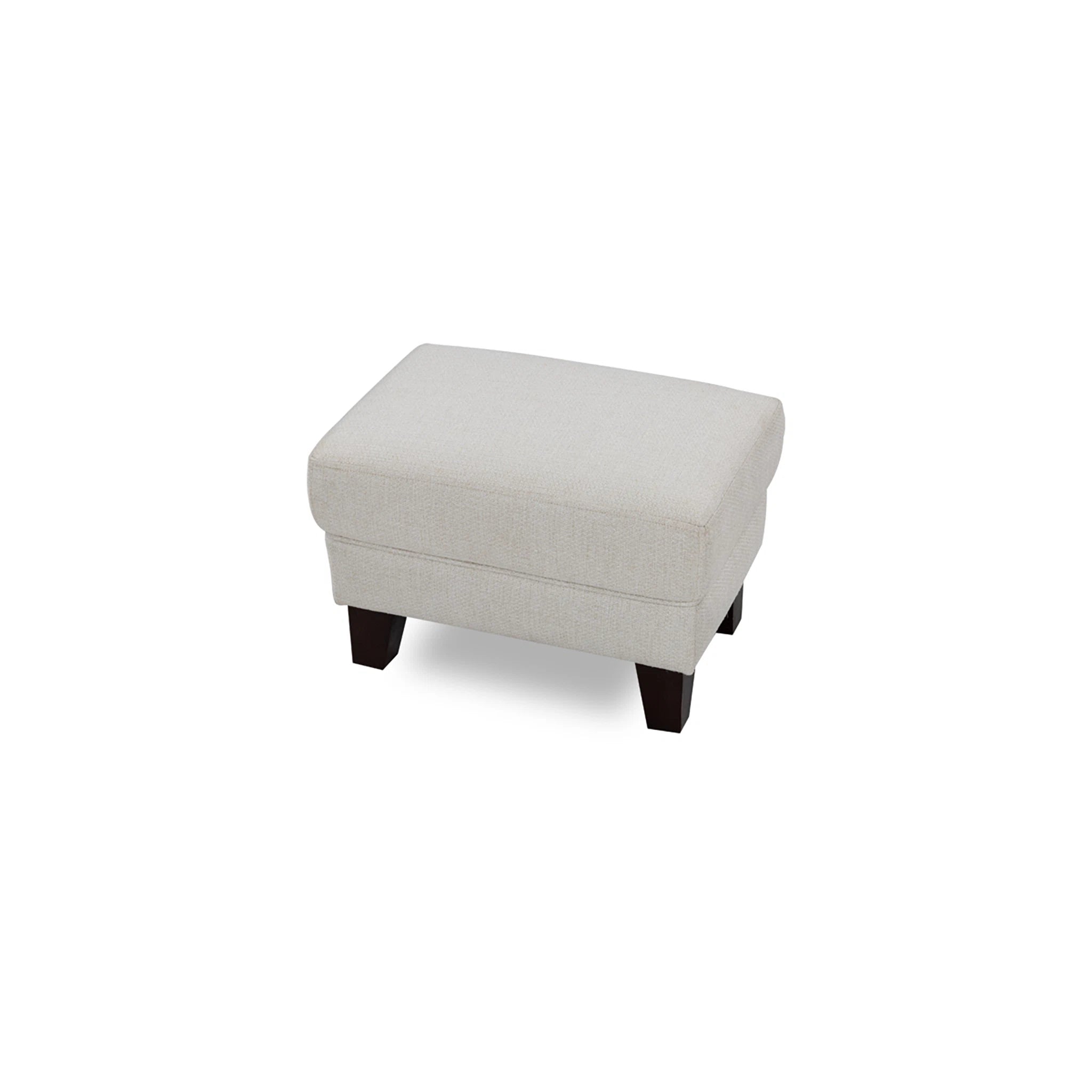Beige ottoman with dark brown legs on a white background