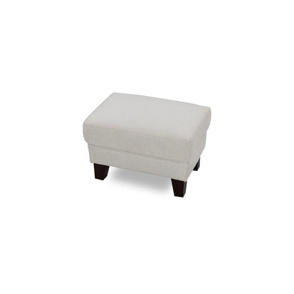 Beige ottoman with dark brown legs on a white background
