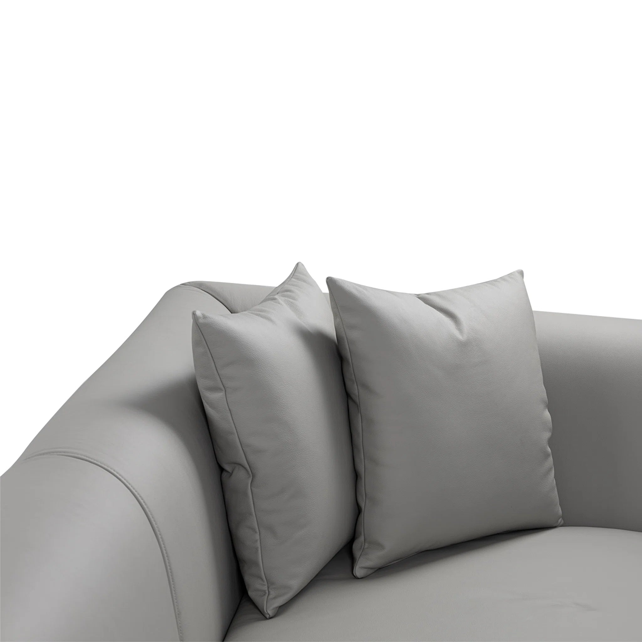 Gray sofa with two cushions on a white background