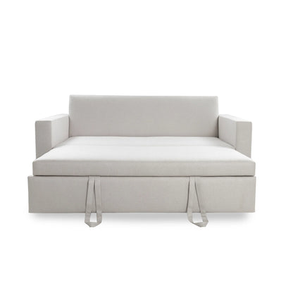 Light gray sofa bed with straps on a white background