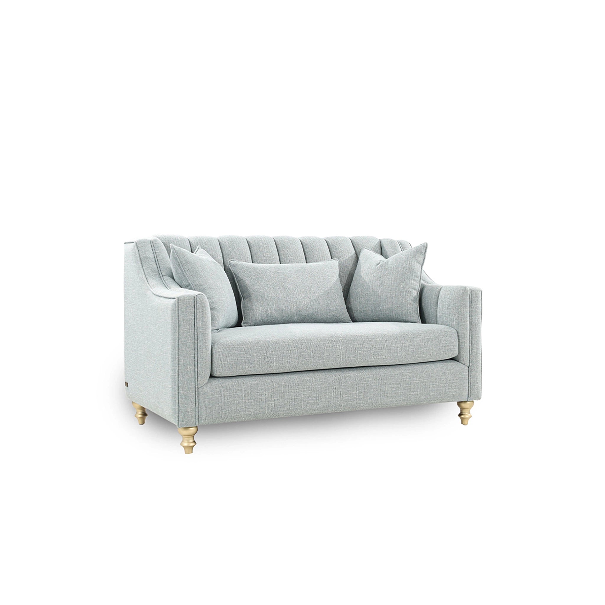 Gray sofa with cushions on a white background