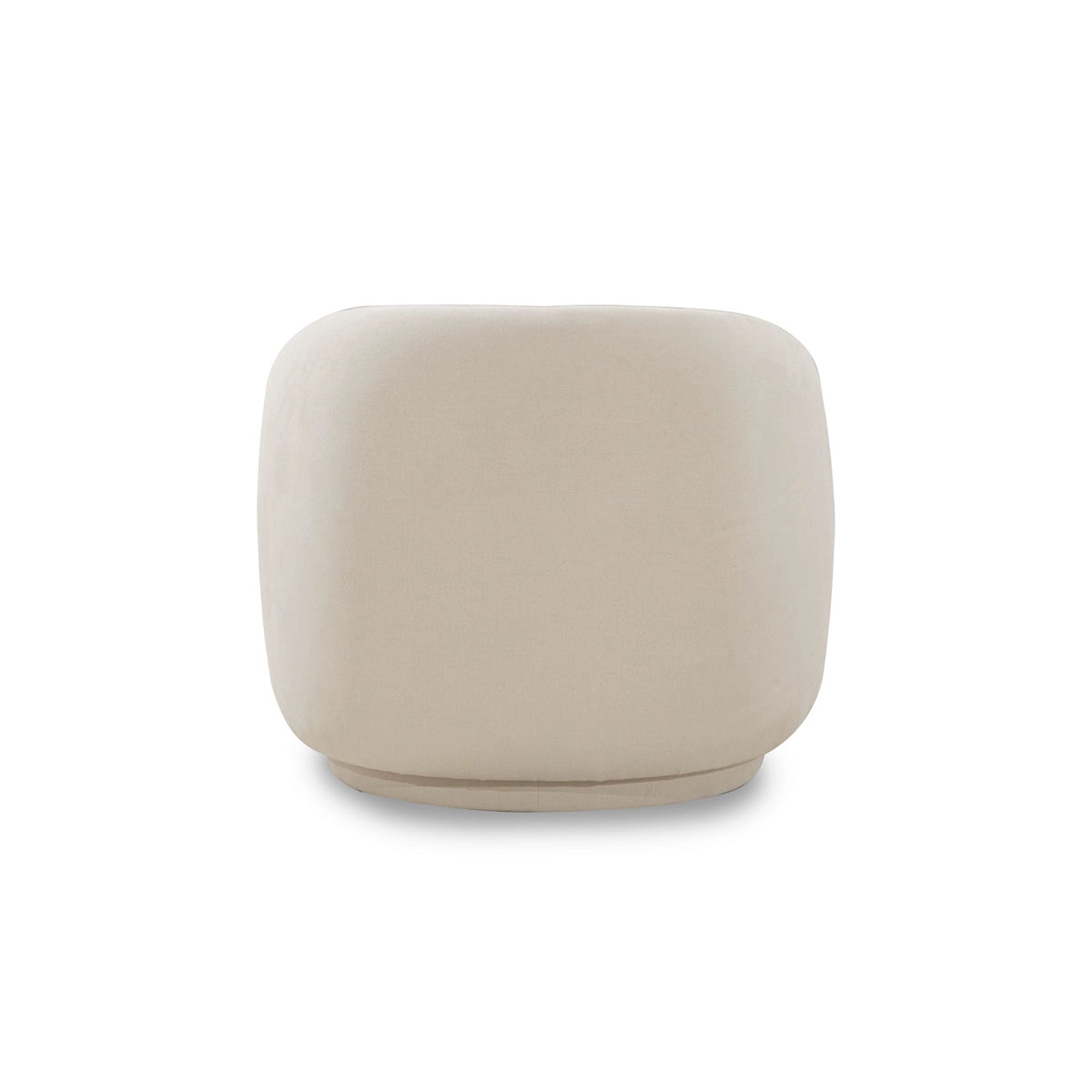 Beige cube-shaped ottoman on a white background
