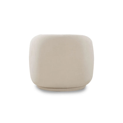 Beige cube-shaped ottoman on a white background