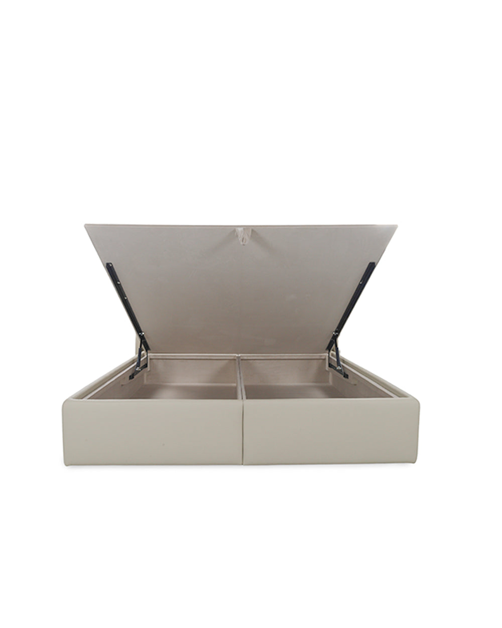 Beige storage box with an open lid on a white background